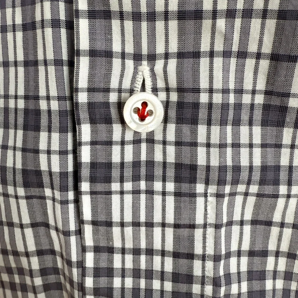 ISAIA Napoli Mens Dress Shirt 15 1/2 Check‎ Plaid Black & White Button Up
